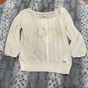 Hollister women’s sheer off white pullover top elastic waist band Size S Casual